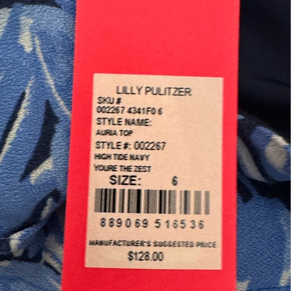 NWT Lilly Pulitzer Auria One Shoulder Ruffle Blue High Tide Top, Size 6 - Picture 4 of 5